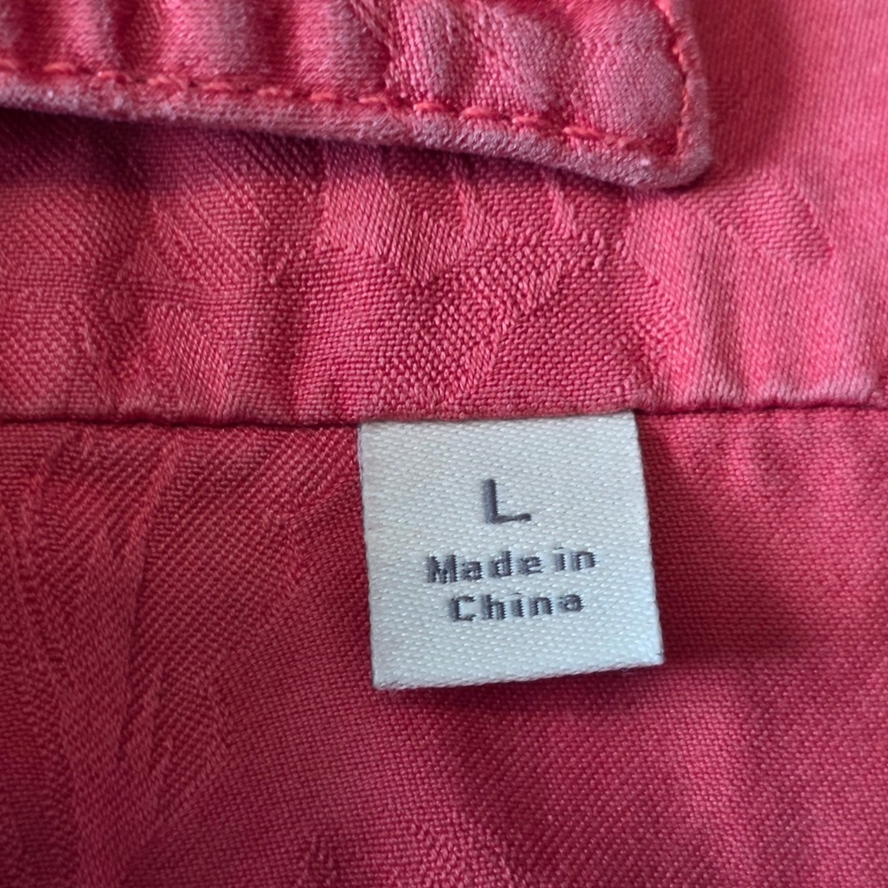 J. Jill Coral Pink Jacquard Leaf Cotton Trucker Jacket Womens Large L Button Up - Picture 2 of 10